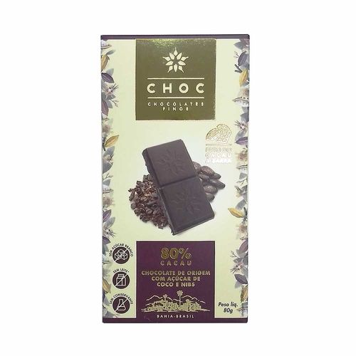 Chocolate 80% Cacau com Nibs - Choc Chocolates - 80g