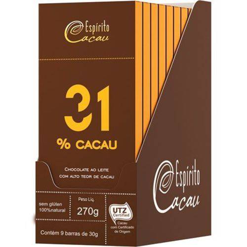 Chocolate ao Leite 31% 30g X 9un Espirito Cacau