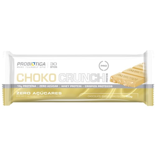 Chocolate Branco Protéico Choko Crunch Probiótica Zero Açúcares com 40g