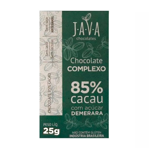 Chocolate Complexo 85% Cacau com Açúcar Demerara Java 25g