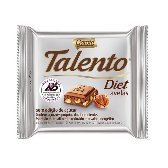 Chocolate Garoto Talento Diet com Avelãs 25g