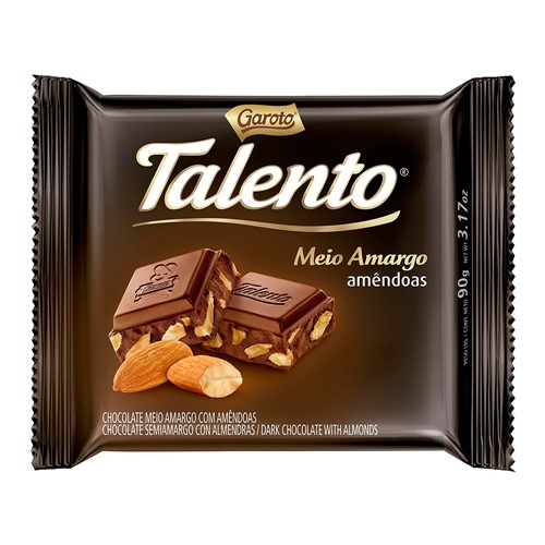 Chocolate Garoto Talento Meio Amargo Amêndoas com 90g
