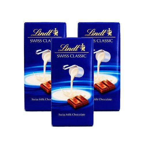 Chocolate Lindt Swiss Classic ao Leite - Kit com 3 Barras