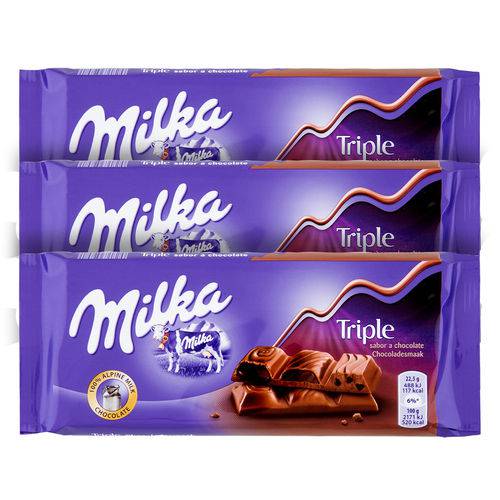 Chocolate Milka Triple Choco Kakao 90g - Kit com 03 Unidades