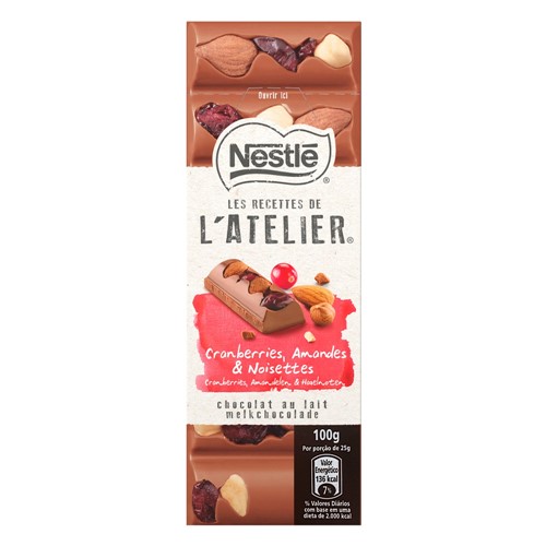 Chocolate Nestlé Les Recettes de L'atelier Milk Cranberries, Amandes e Noisettes 100g