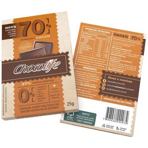 Chocolife - Chocolate 70 por Cento Cacau 25g