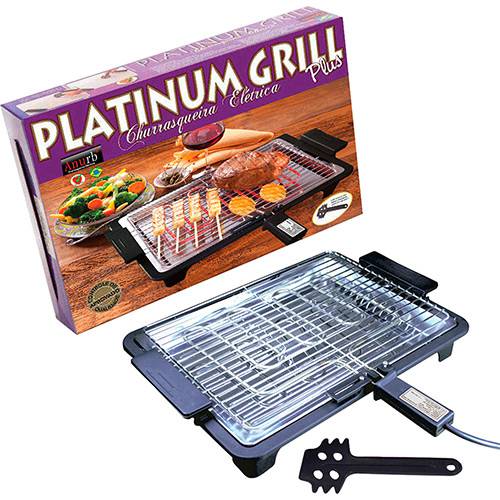 Churrasqueira Elétrica Anurb Platinum Grill com Grelha Removível e Espátula para Limpeza