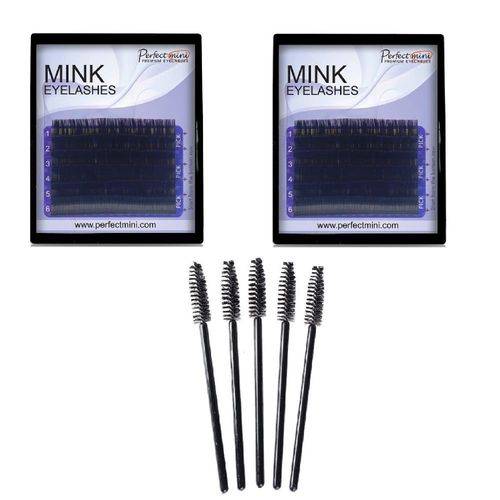 2 Cílios Mink Perfect Mini 0.15c 12 e 14 Mm + 10 Escovinhas