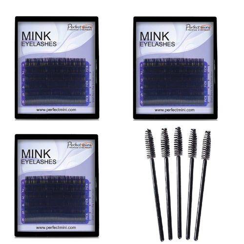 3 Cílios Mink Perfect Mini 0.15c 10, 12 e 14 Mm + 10 Escovinhas