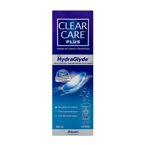 Clear Care Plus Solução de Limpeza e Desinfecção para Todos os Tipos de Lentes de Contato com 360ml