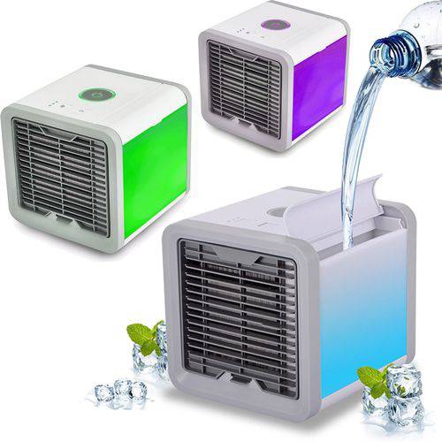 Climatizador Ar Ventilador USB Portatil Luminaria Cores Agua Cool Cooler Gelado