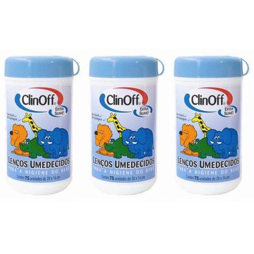 Clin Off Lenços Umedecidos Infantil Pote Azul C/75 (kit C/03)