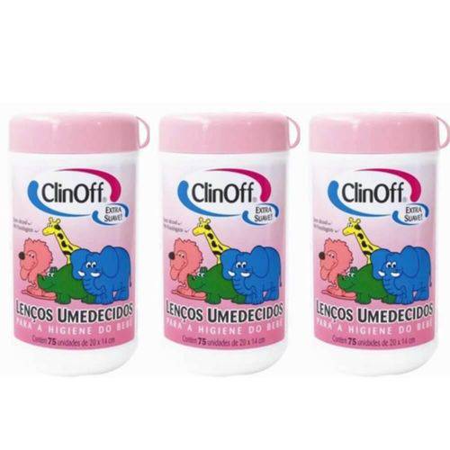 Clin Off Lenços Umedecidos Infantil Pote Rosa C/75 (kit C/03)