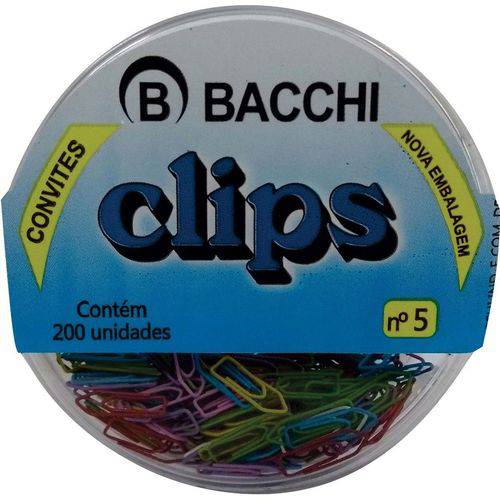 Clips Colorido Ref.5 Mini Cores C/200unid. Bacchi Pct.c/10