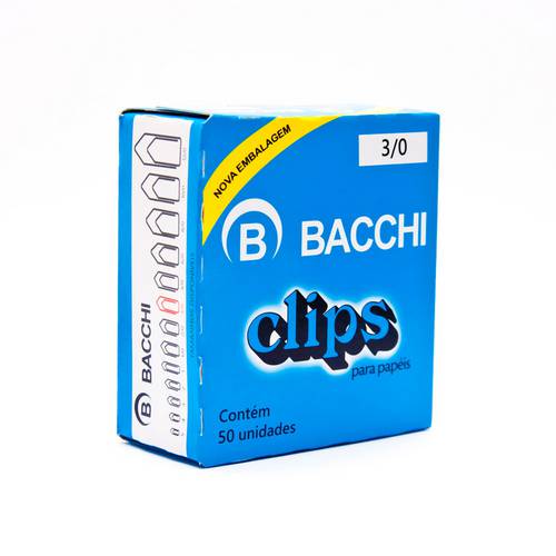Clips Niquelados 3/0 Bacchi Caixa com 50 Clips