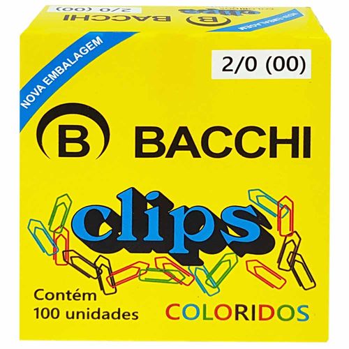 Clips para Papel 2/0 Colorido Bacchi 100 Unidades 133001