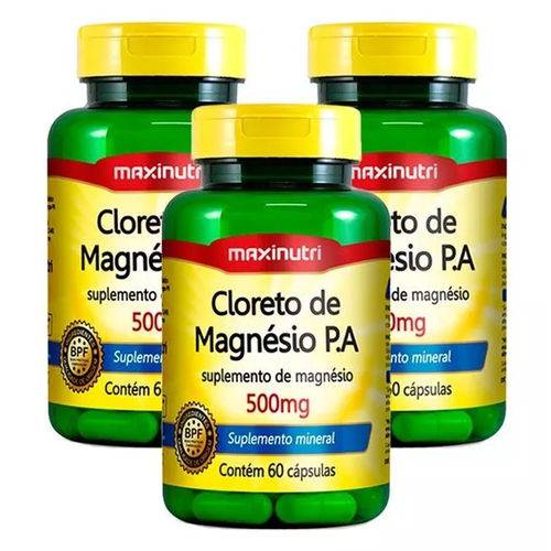 Cloreto de Magnésio P.A. - 3x 60 Cápsulas - Maxinutri