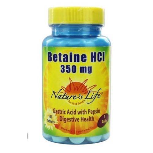 Cloridrato de Betaina Importado 350mg +45mg Pepsina 100 Cps Nature´s Life
