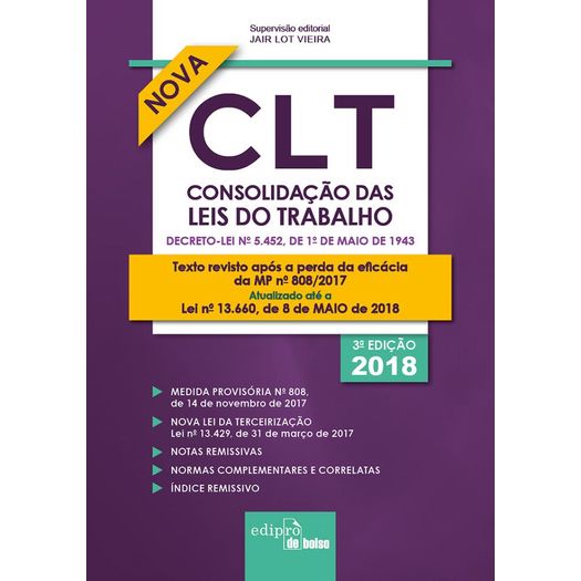 Clt Consolidacao das Leis de Trabalho - Mini - Edipro - 3 Ed