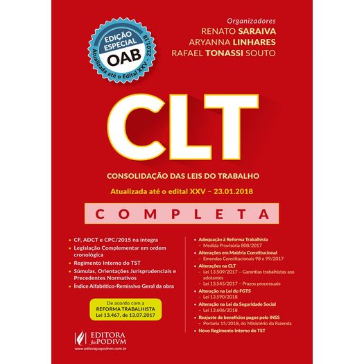 Clt - Consolidacao das Leis do Trabalho - Completa - Juspodivm
