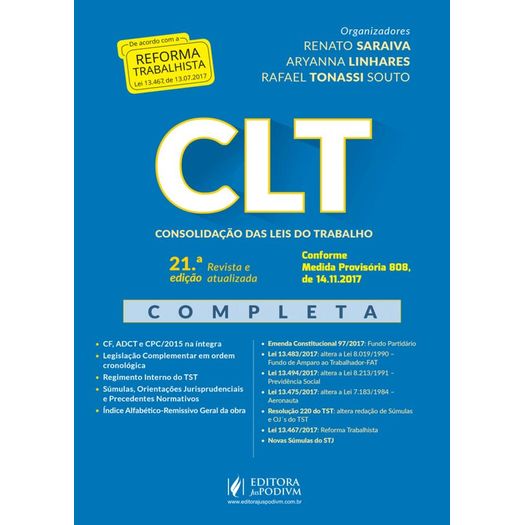 Clt - Consolidacao das Leis do Trabalho - Saraiva - Juspodivm - 21ed