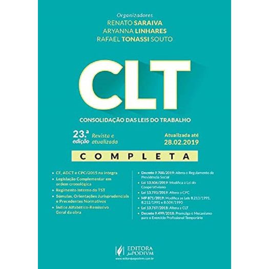 Clt - Consolidacao das Leis do Trabalho - Saraiva - Juspodivm