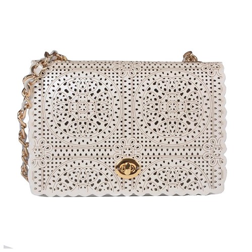 Clutch Say Yes Couro Acetinado Broderie Branco V20