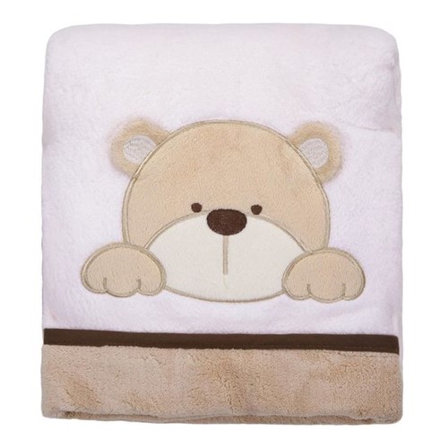 Cobertor Bebê Bordado 75x100m Microfibra Urso Bege Urso Bege