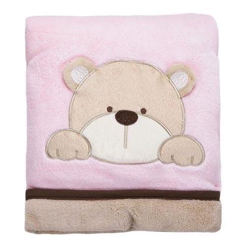 Cobertor Bebê Bordado 75x100m Microfibra Urso Rosa Urso Rosa
