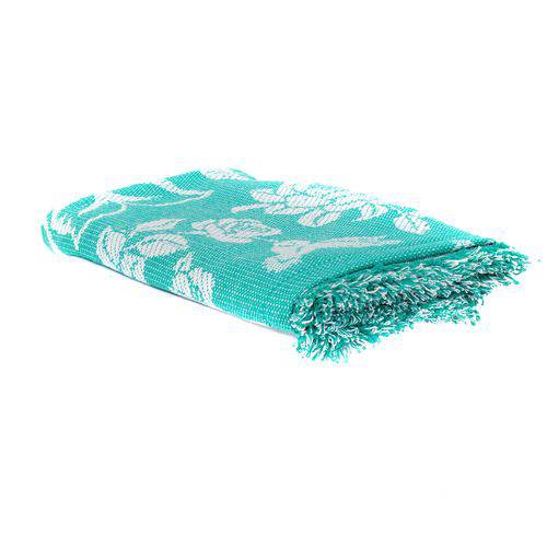 Cobertor Casal King Azul Turquesa com Branco 100% Algodão