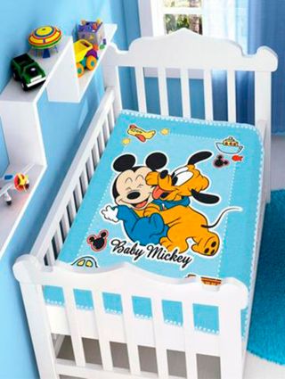 Cobertor Disney Jolitex Infantil para Bebê - Azul Marinho/bege