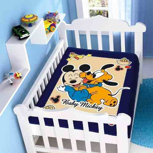 Cobertor Jolitex Infantil Berço Bebê Disney Mickey Divertido Marinho