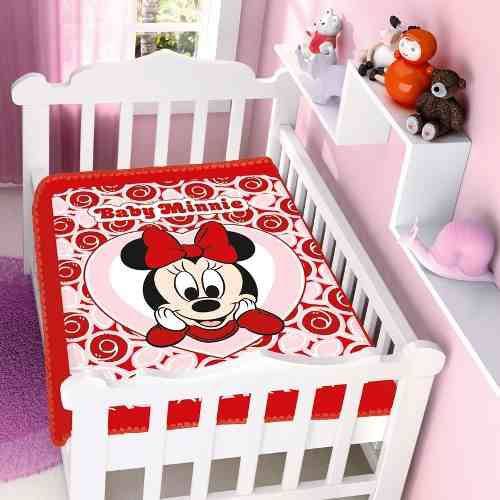Cobertor Jolitex Infantil Berço Bebê Disney Minnie Coração Vermelho
