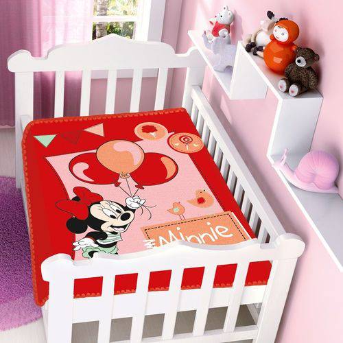 Cobertor Jolitex Infantil Berço Bebê Disney Minnie Festa Vermelho