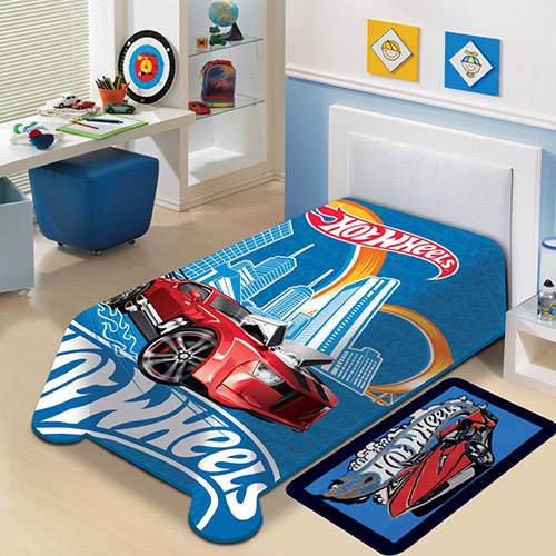 Cobertor Juvenil Mattel Hot Wheels Jolitex Ternille Azul