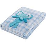 Cobertor Manta Microfibra Toque Macio Xadrez Azul com Aplique Elefantinho - Loani