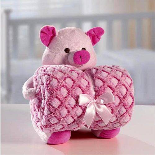 Cobertor Manta para Bebê C/Porquinha de Pelúcia- Bouton