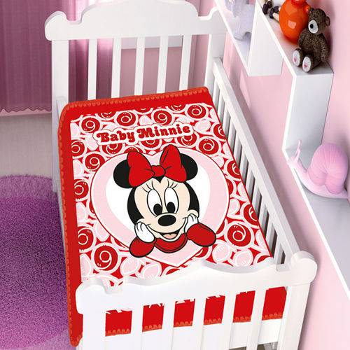 Cobertor Menina Jolitex Disney Baby Minnie Coração Vermelho