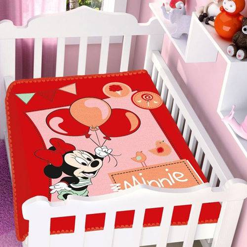 Cobertor Menina Jolitex Disney Baby Minnie Festa Balão Vermelho