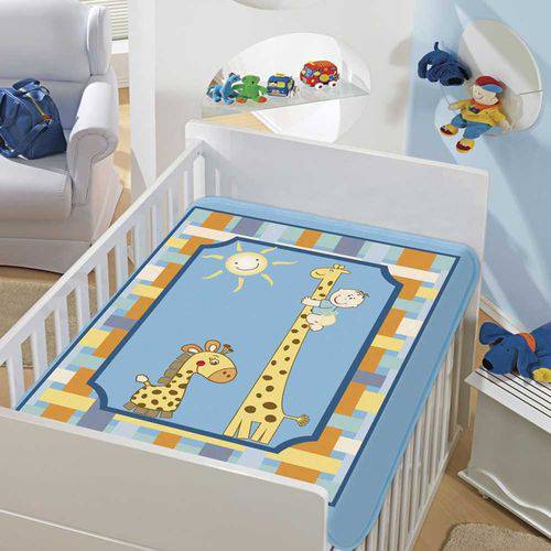 Cobertor Menino Baby Jolitex Tradicional Girafinhas Azul