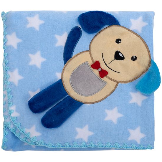 Cobertor para Berço Bordado 100% Algodão - Cachorrinho Estrela Azul