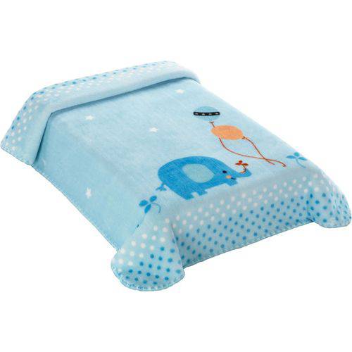 Cobertor para Berço Colibri Le Petit - Tecido Raschel - 80 X 110 Cm - Elefante Azul