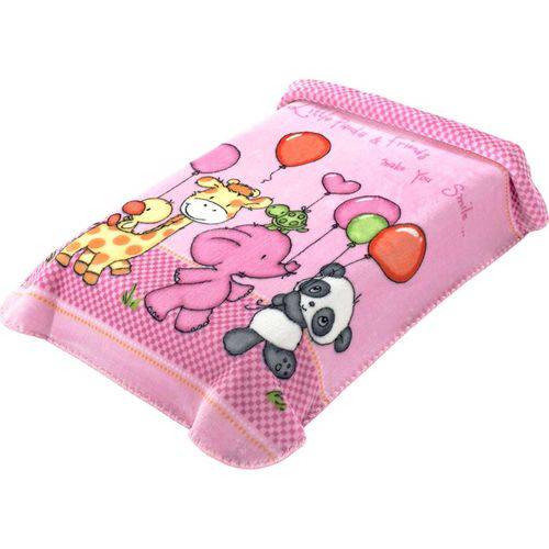 Cobertor para Berço Colibri Le Petit - Tecido Raschel - 80 X 110 Cm - Panda e Friends Rosa