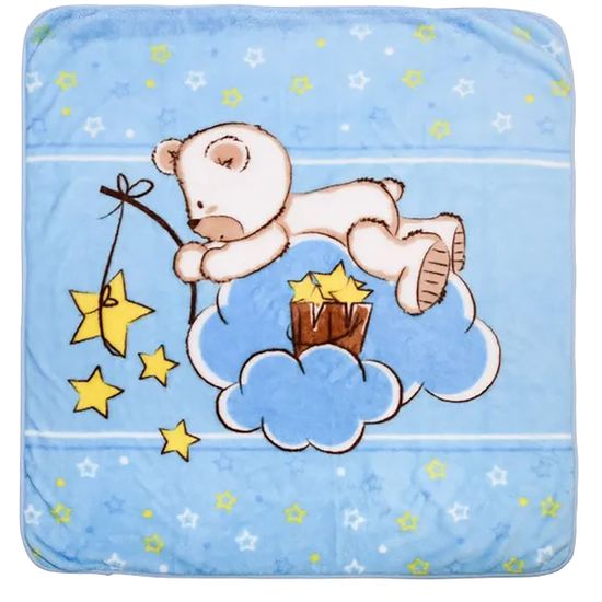 Cobertor para Berço Masculino Ursinho Estrelas Azul