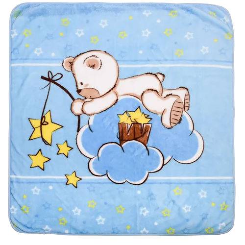 Cobertor para Berço Masculino Ursinho Estrelas Azul