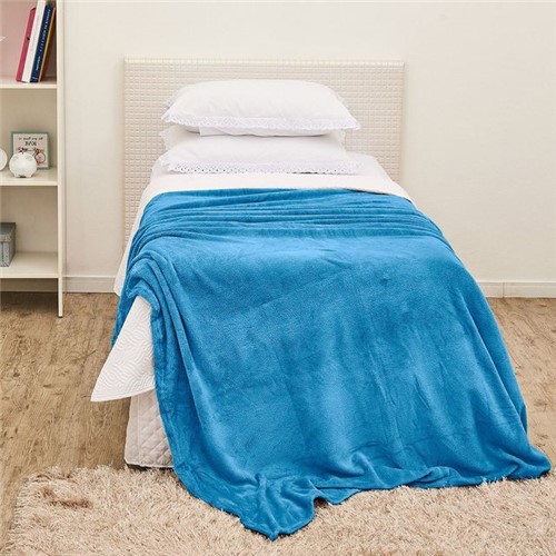 Cobertor Solteiro Flannel Microfibra Yaris Azul Turco Azul Turco