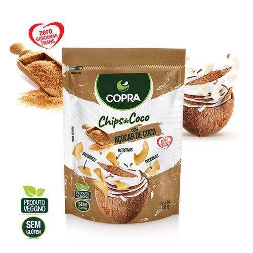 Coco Orgânico em Chips Sabor Açúcar de Coco Copra 60g