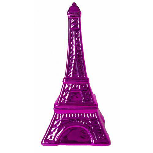 Cofre Metalizado Decorativo Torre Eiffel Rosa Cerâmica 21cm
