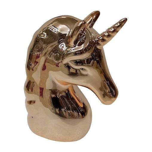 Cofrinho Decorativo em Cerâmica Unicorn Head Dourado Urban