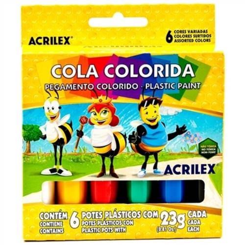 Cola Escolar Colorida Estojo com 06 Cores 23 G Acrilex